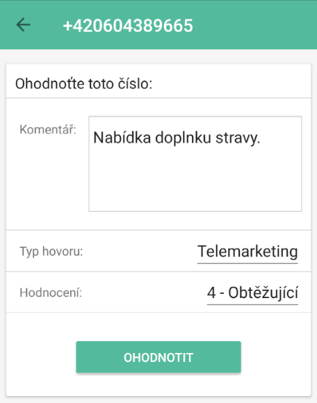 Pridanie komentára k telefónnemu číslu