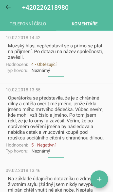 Komentáre k telefónnemu číslu