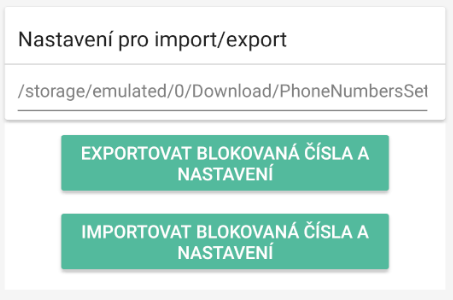 Export a import blokovaných čísel a nastavenie