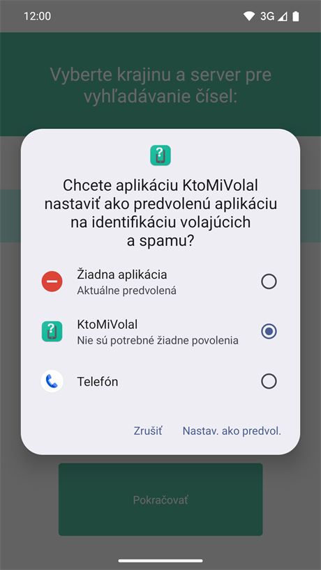 Nastavenie predvolenej aplikácie na identifikáciu volajúceho a spamu