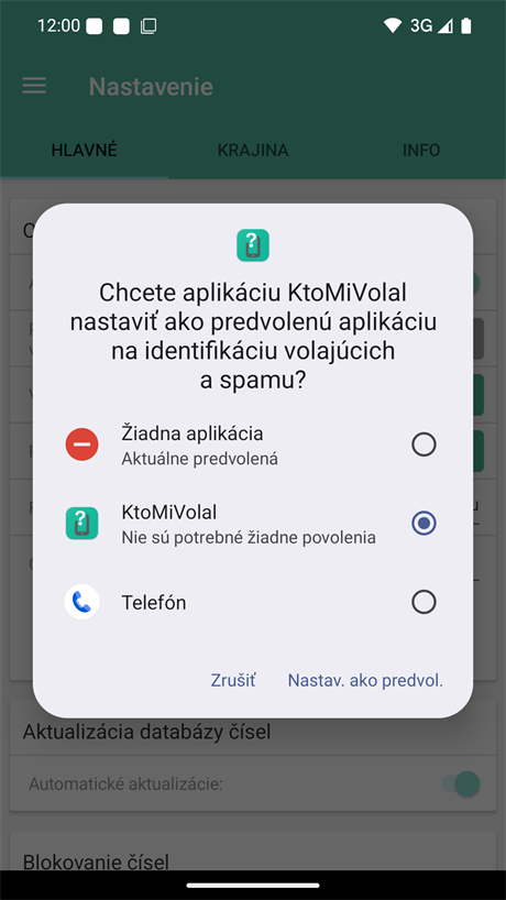 Nastavenie predvolenej aplikácie na identifikáciu spamu
