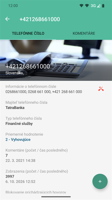 Detail telefónneho čísla