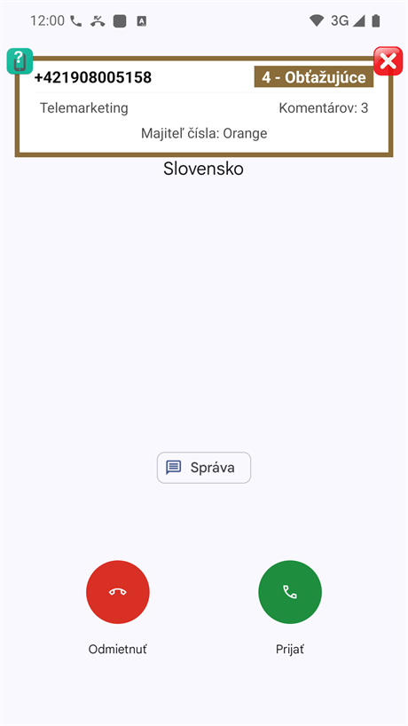 Oznámenie o prichádzajúcom hovore (horná pozícia)