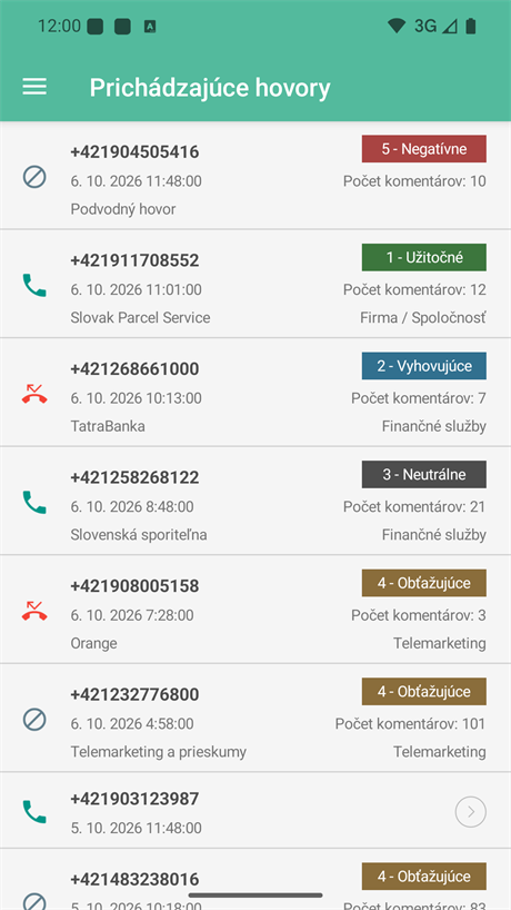 Prichádzajúce hovory