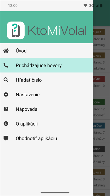 Menu aplikácie