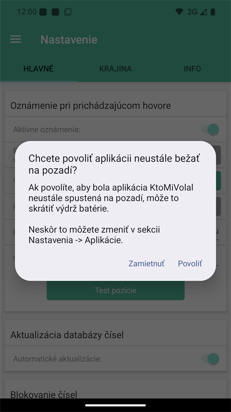 Povolenie behu na pozadí