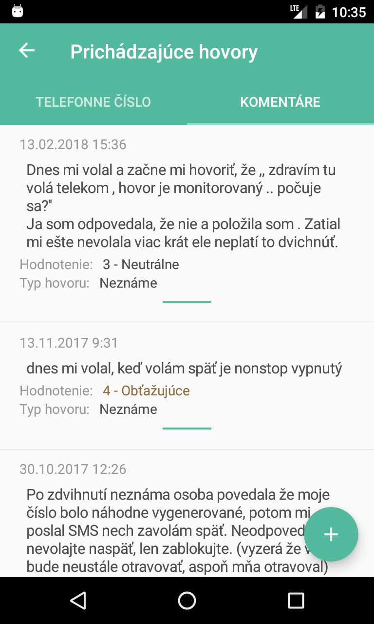 Komentáre k telefónnemu číslu