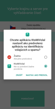 Nastavenie predvolenej aplikácie pre ID volajúceho a SPAM