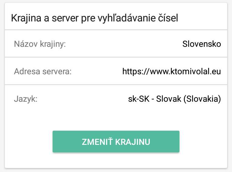 Nastavenie krajiny a servera pre vyhľadávanie