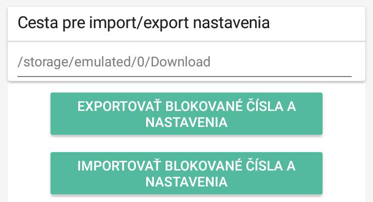 Export a import blokovaných čísel a nastavenie